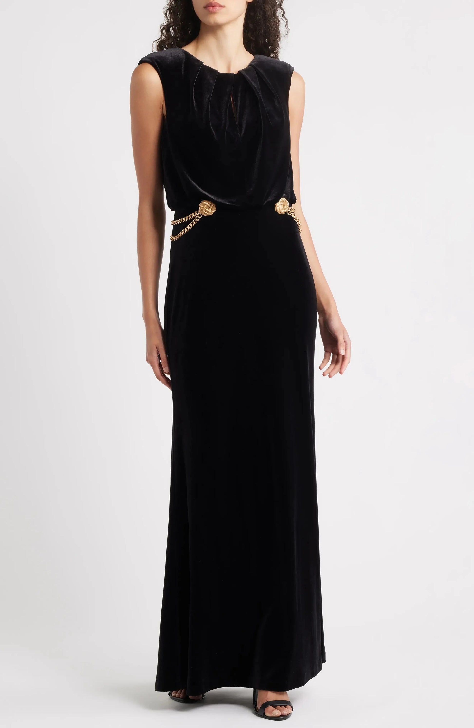 Luxurious Sheath Crew Neck Sleeveless Chain Accent Maxi For Sale Evening Dress by YiHuiw