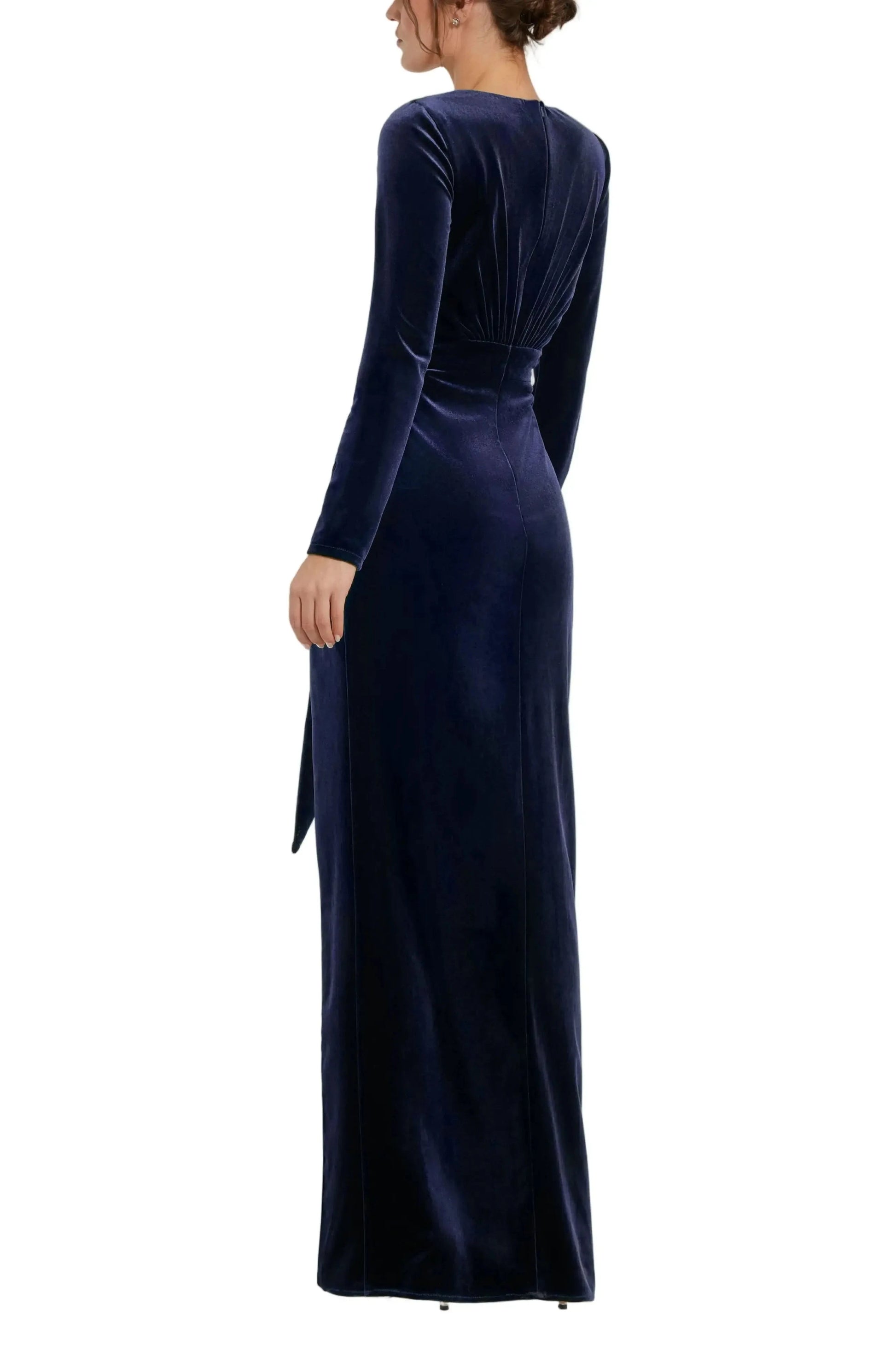 Luxurious Sheath Deep V Long Sleeve Ruched Back Maxi For Adults Evening Dress by YiHuiw
