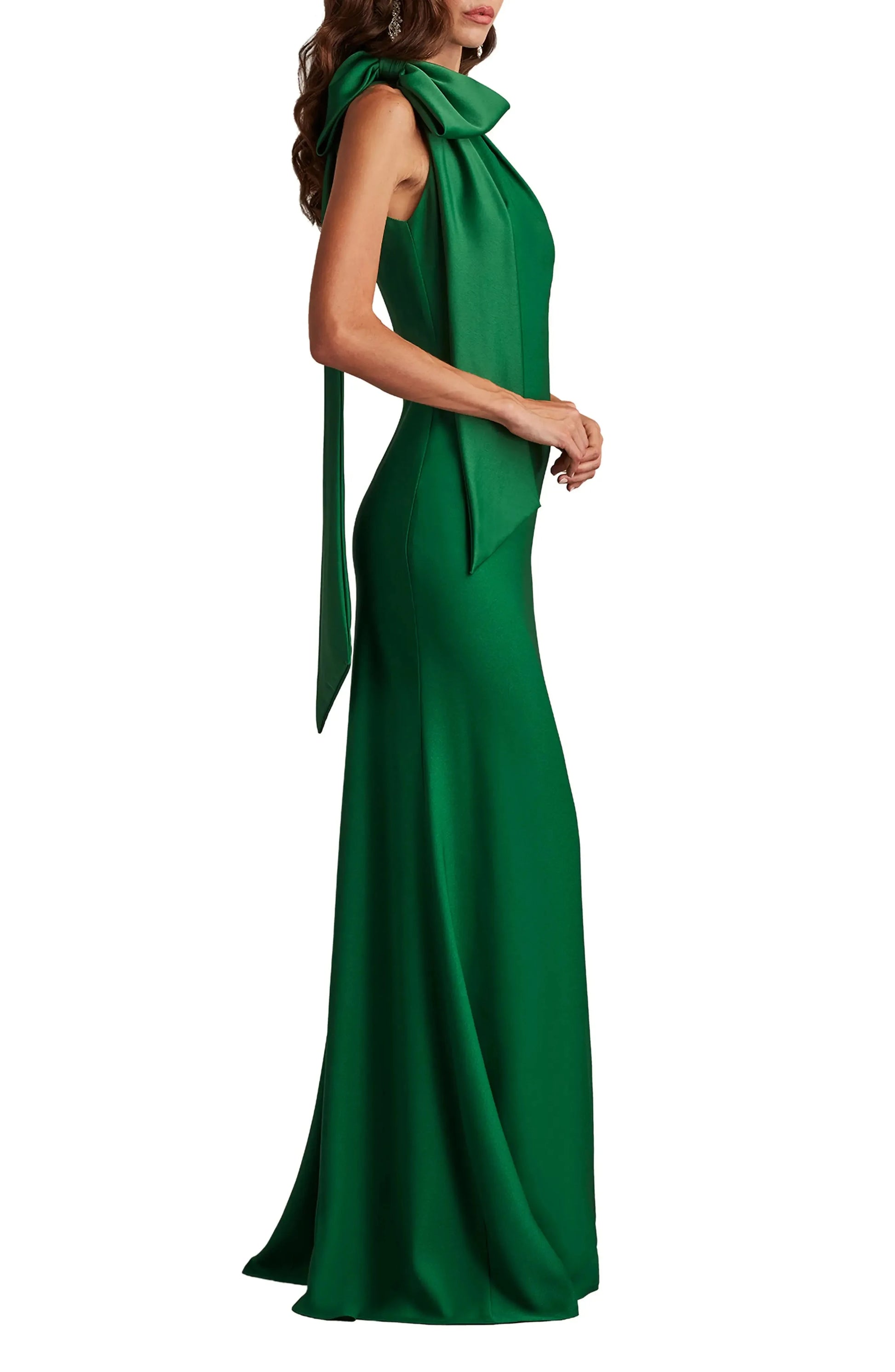 Luxurious Trumpet Halter Neck Sleeveless Bow Back Maxi For Adults Evening Dress by YiHuiw