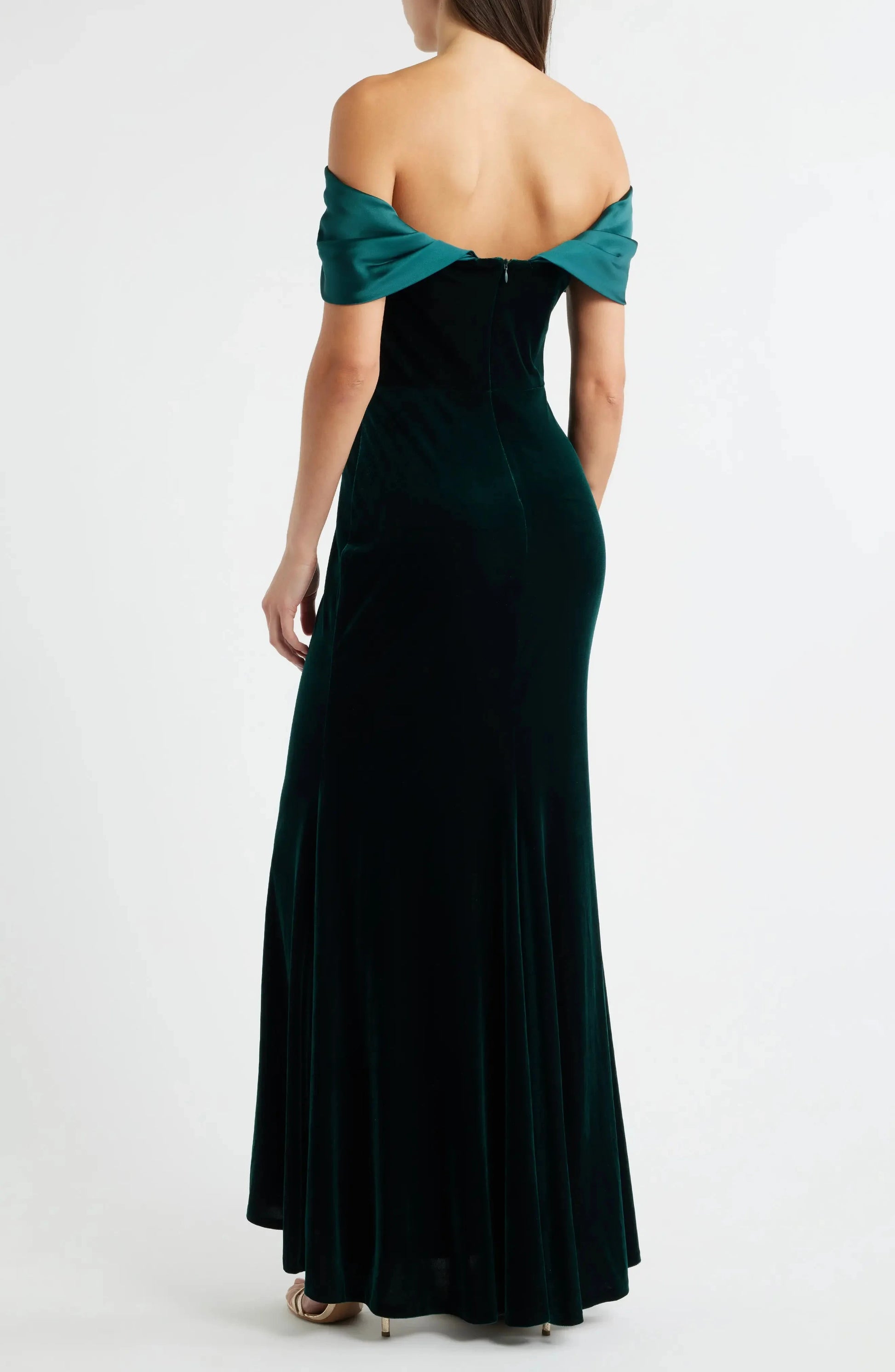 Luxurious Trumpet Off Shoulder Contrast Collar Zip Back Maxi For Adults Evening Dress by YiHuiw
