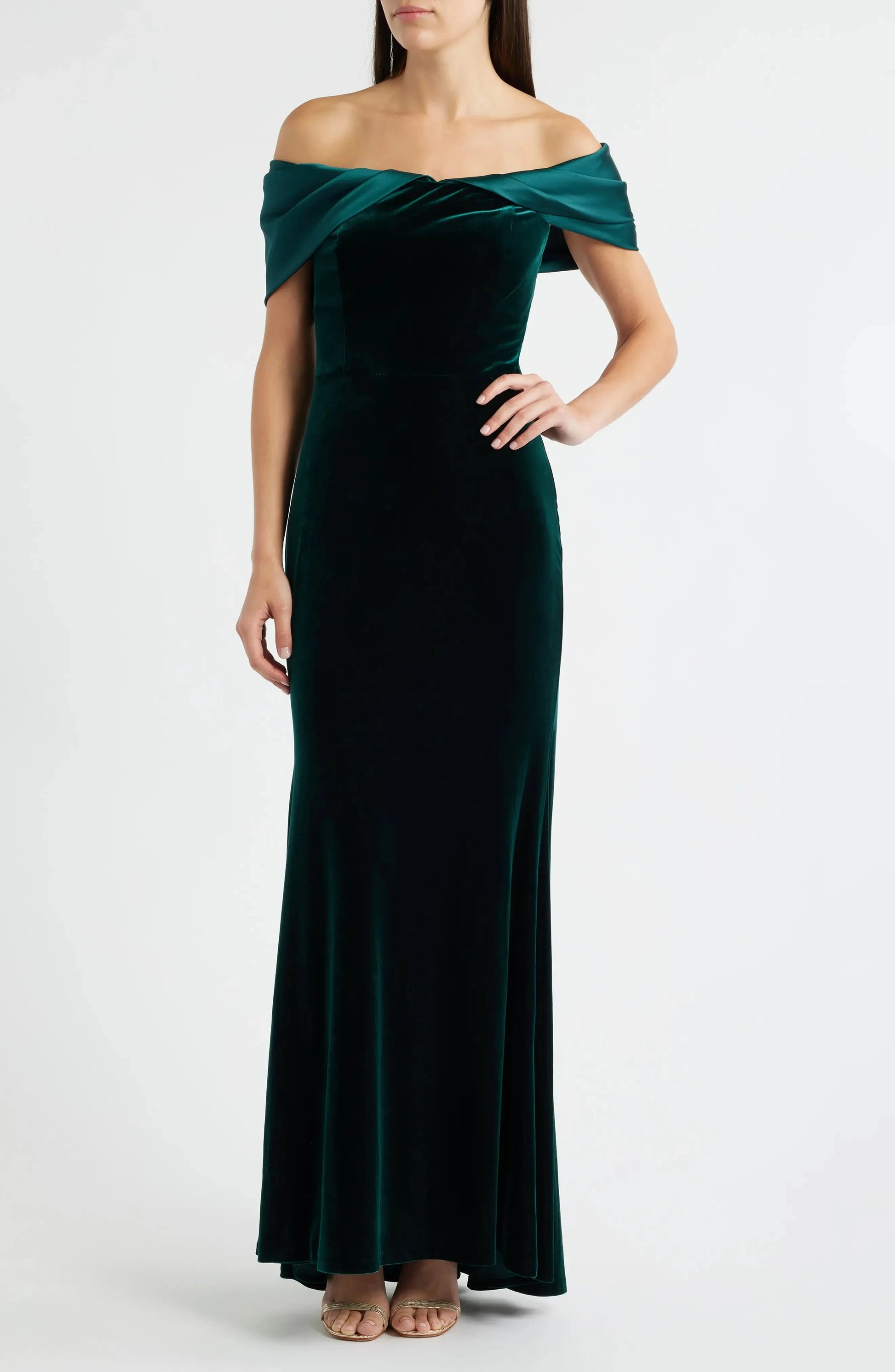 Luxurious Trumpet Off Shoulder Contrast Collar Zip Back Maxi For Adults Evening Dress by YiHuiw