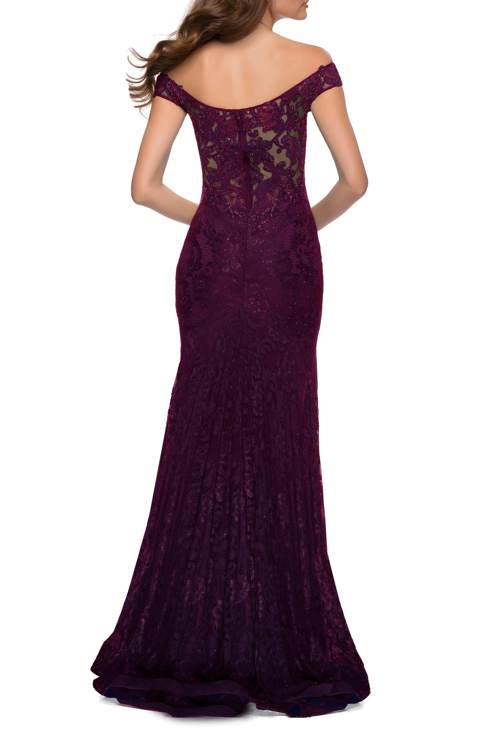 Luxurious Trumpet Off Shoulder Lace Sleeve Cut Out Back Maxi For Women Evening Dress by YiHuiw
