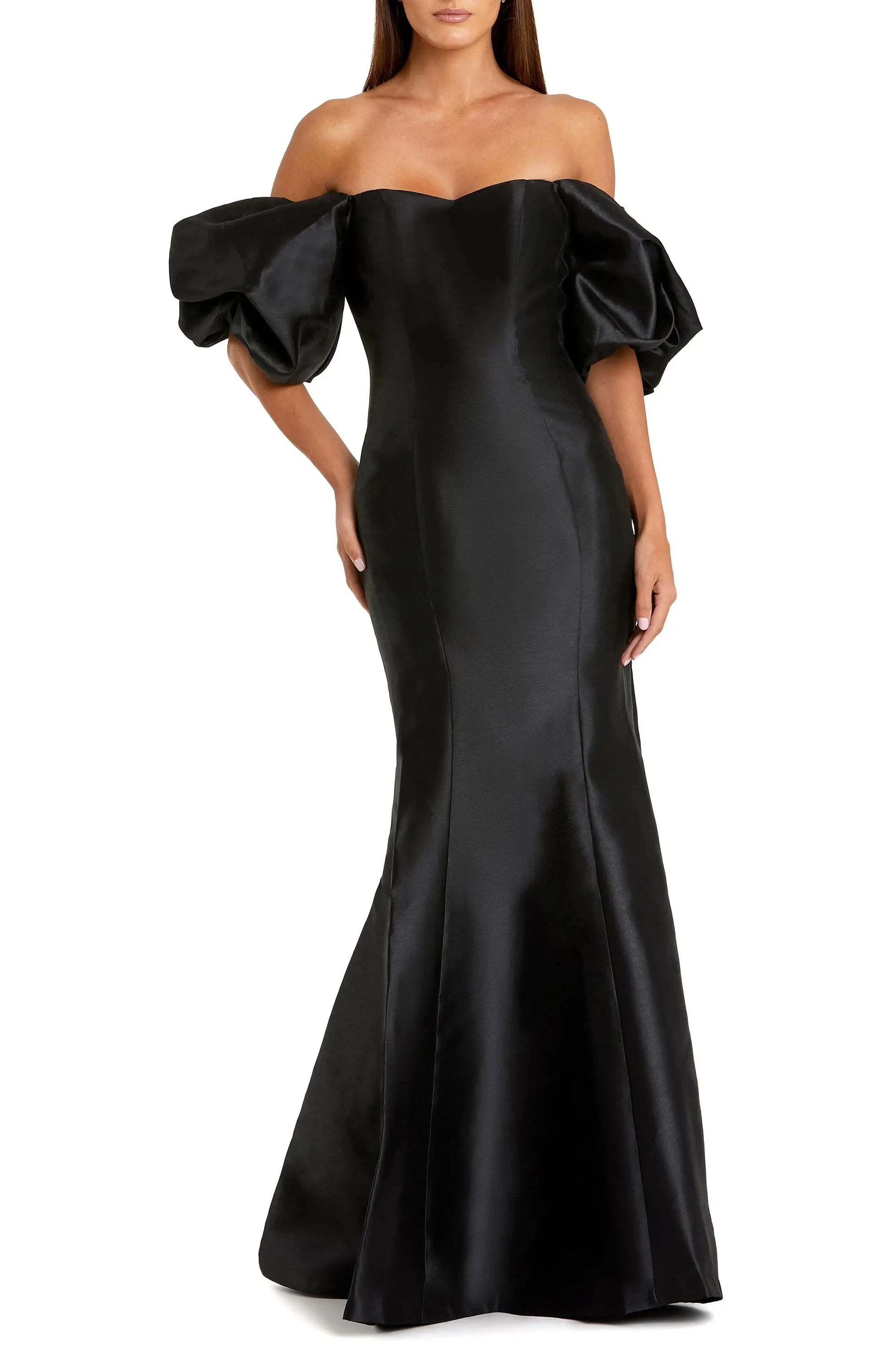 Luxurious Trumpet Off Shoulder Puff Sleeve Open Back Maxi For Women Evening Dress by YiHuiw