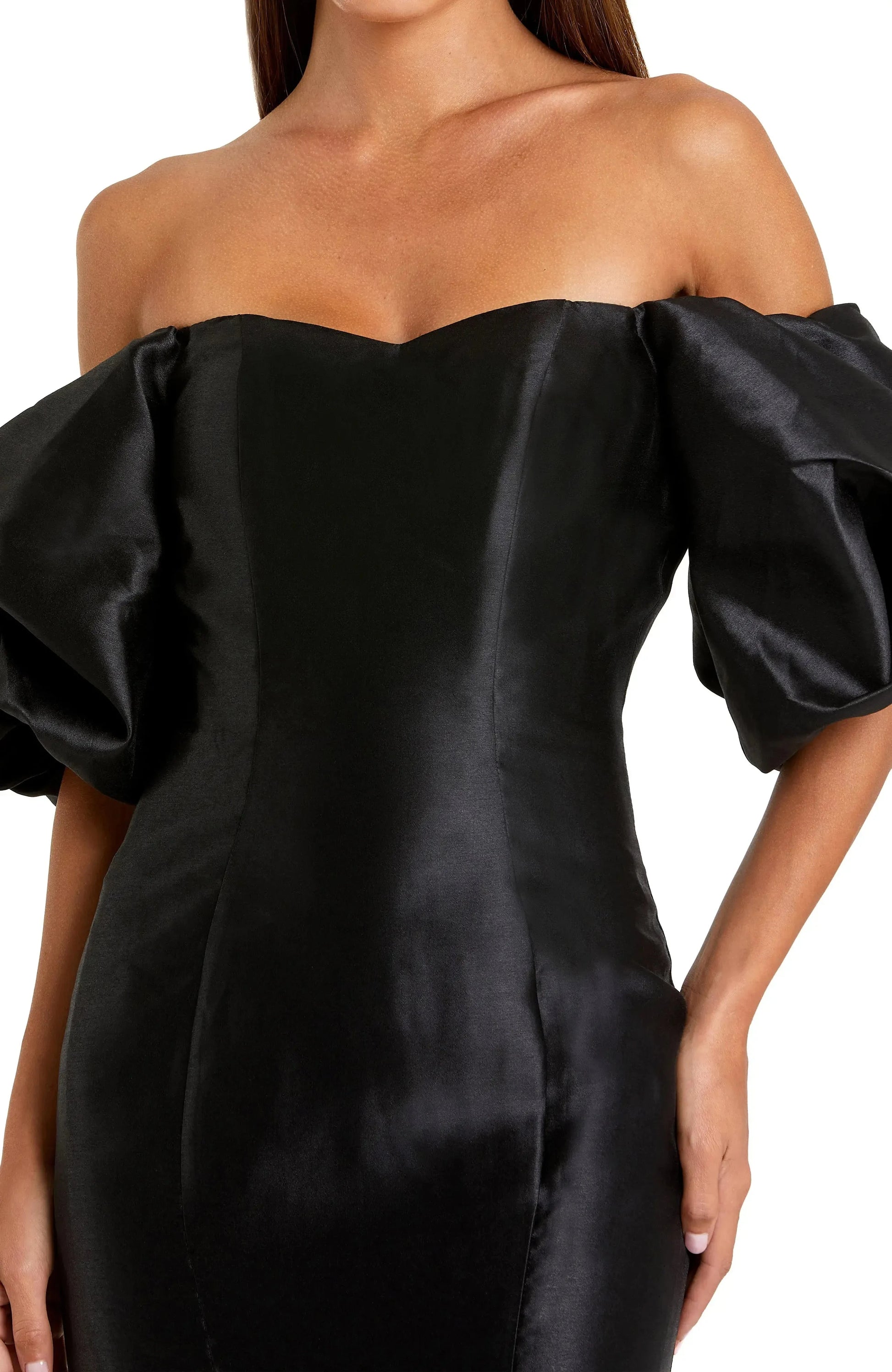 Luxurious Trumpet Off Shoulder Puff Sleeve Open Back Maxi For Women Evening Dress by YiHuiw