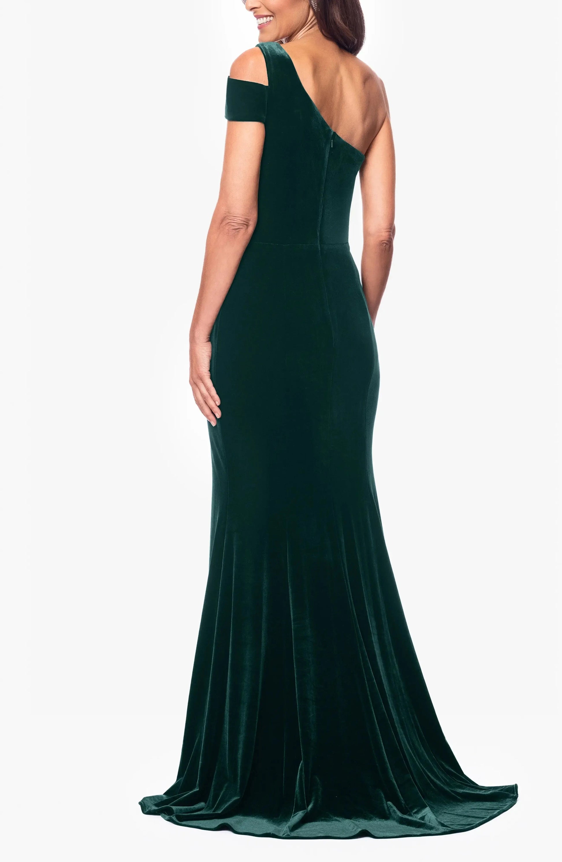 Luxurious Trumpet One Shoulder Cold Shoulder Zip Back Train Maxi For Ladies Evening Dress by YiHuiw
