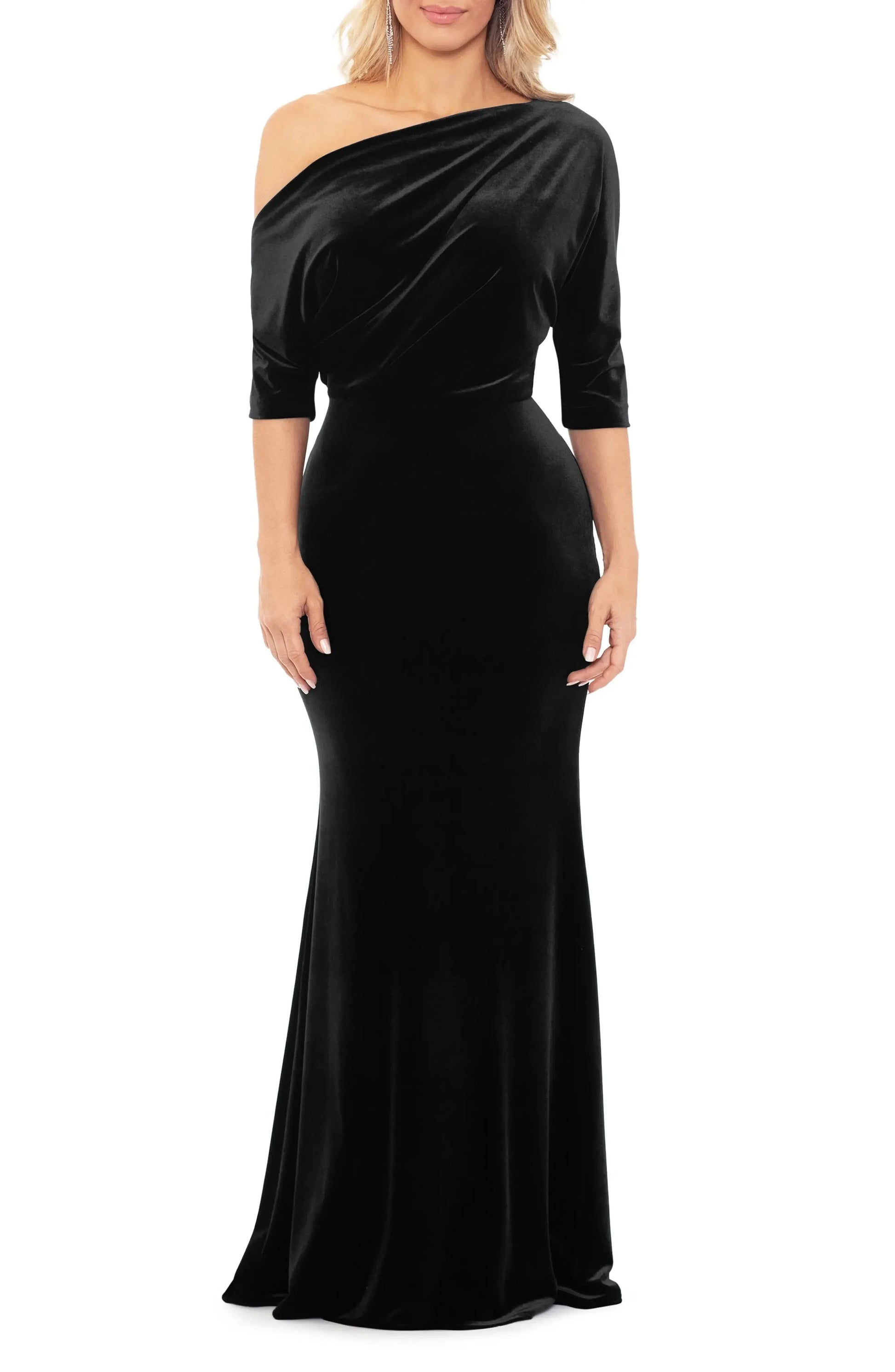 Luxurious Trumpet One Shoulder Three Quarter Sleeve Ruched Back Maxi Female Evening Dress by YiHuiw