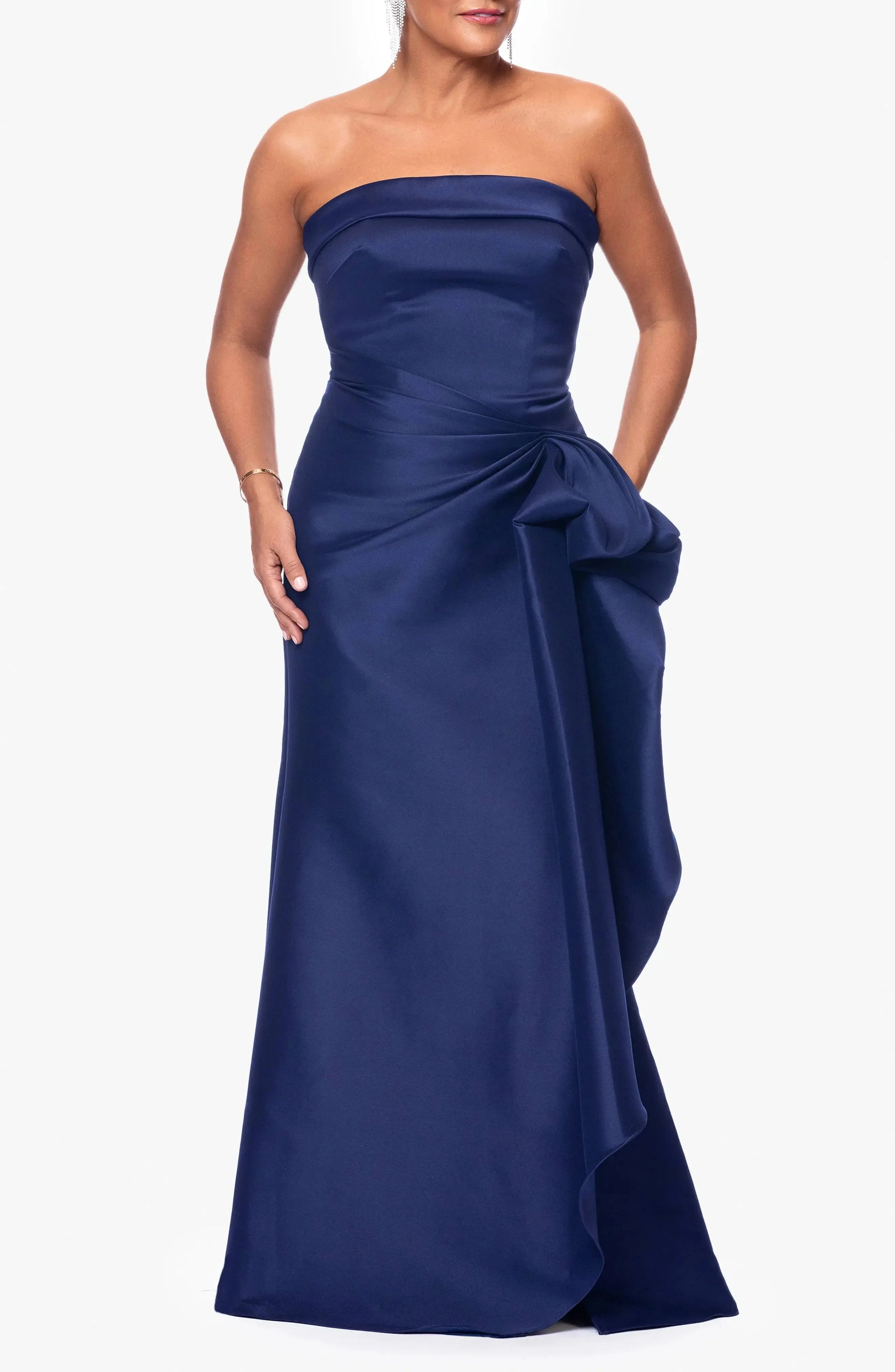 Luxurious Trumpet Strapless Bow Accent Zip Back Maxi For Adults Evening Dress by YiHuiw