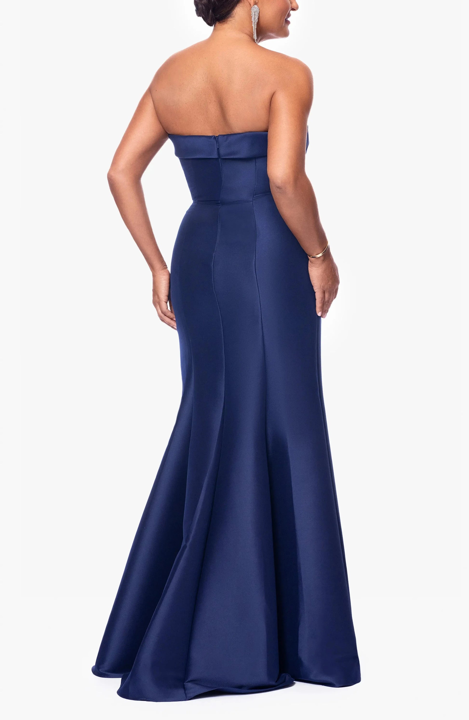 Luxurious Trumpet Strapless Bow Accent Zip Back Maxi For Adults Evening Dress by YiHuiw
