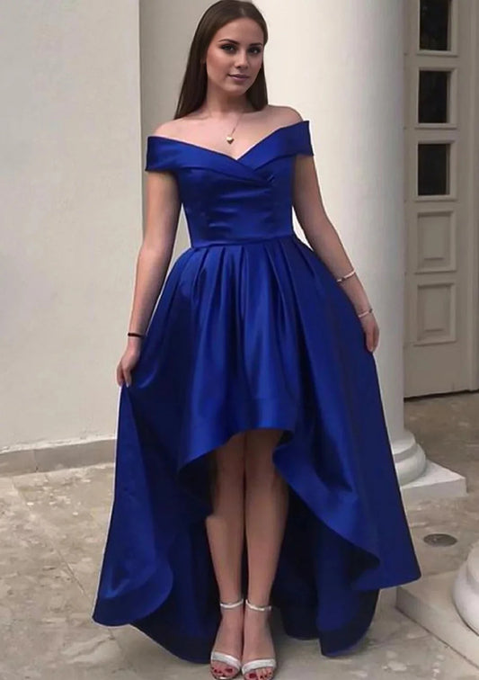 Luxurious A-Line Off-Shoulder Short-Sleeve High-Low Floor-Length Evening Dress by YiHuiw