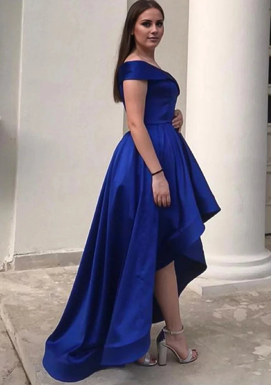 Luxurious A-Line Off-Shoulder Short-Sleeve High-Low Floor-Length Evening Dress by YiHuiw