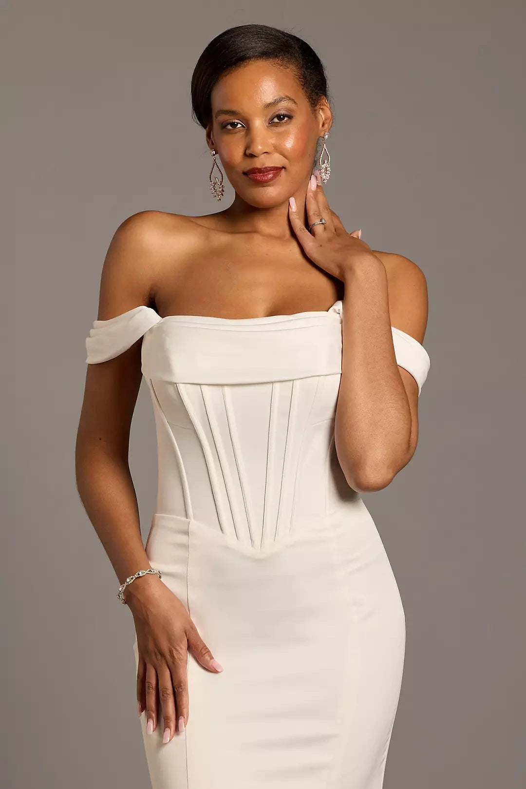 Luxurious Modern Mermaid Off-the-Shoulder Long-Sleeve Satin Corset Bodice Open-Back Sweeping Train Wedding Dress by YiHuiw