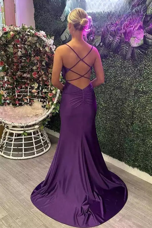 Luxurious Plum Satin Mermaid Dress with Sweetheart Neck & Criss-Cross Back