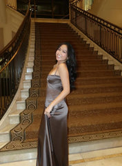 Luxurious satin A-line cowl spaghetti strap corset-back floor length evening dress by YiHuiw