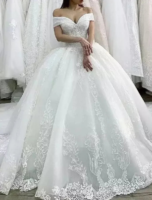Ball Gown Sweetheart Tulle Train Wedding Gown - Yihuiw by Yihuiw
