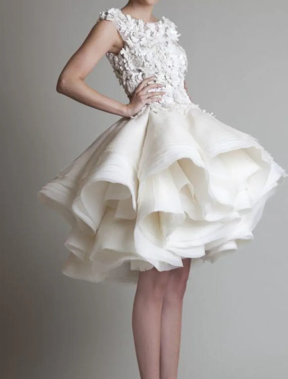 A-Line Cap Sleeve Mini Wedding Dress - Yihuiw by Yihuiw