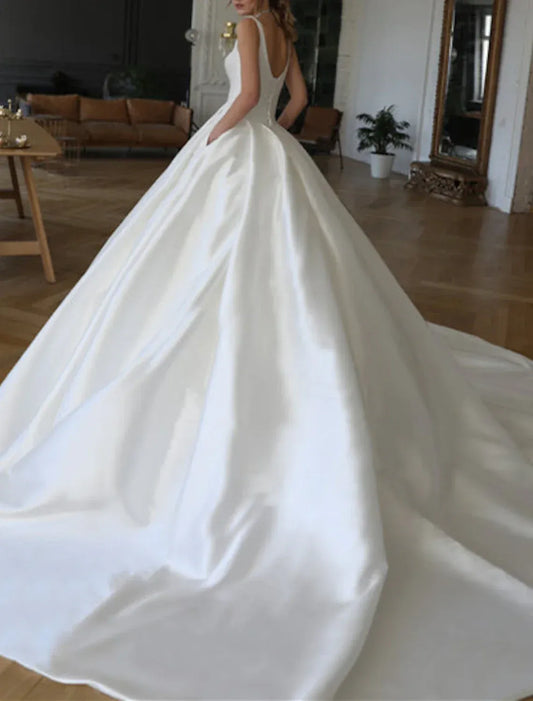 Ball Gown Sweetheart Open Back Train Wedding Gown - Yihuiw by Yihuiw