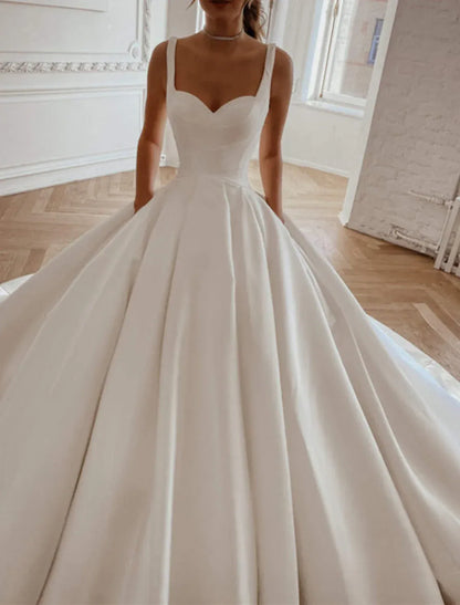 Ball Gown Sweetheart Open Back Train Wedding Gown - Yihuiw by Yihuiw
