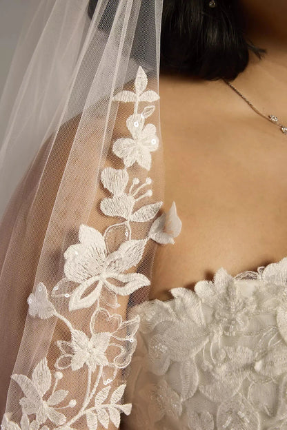 Luxury Cathedral Length Plain Tulle Bridal Wedding Veil by YiHuiw
