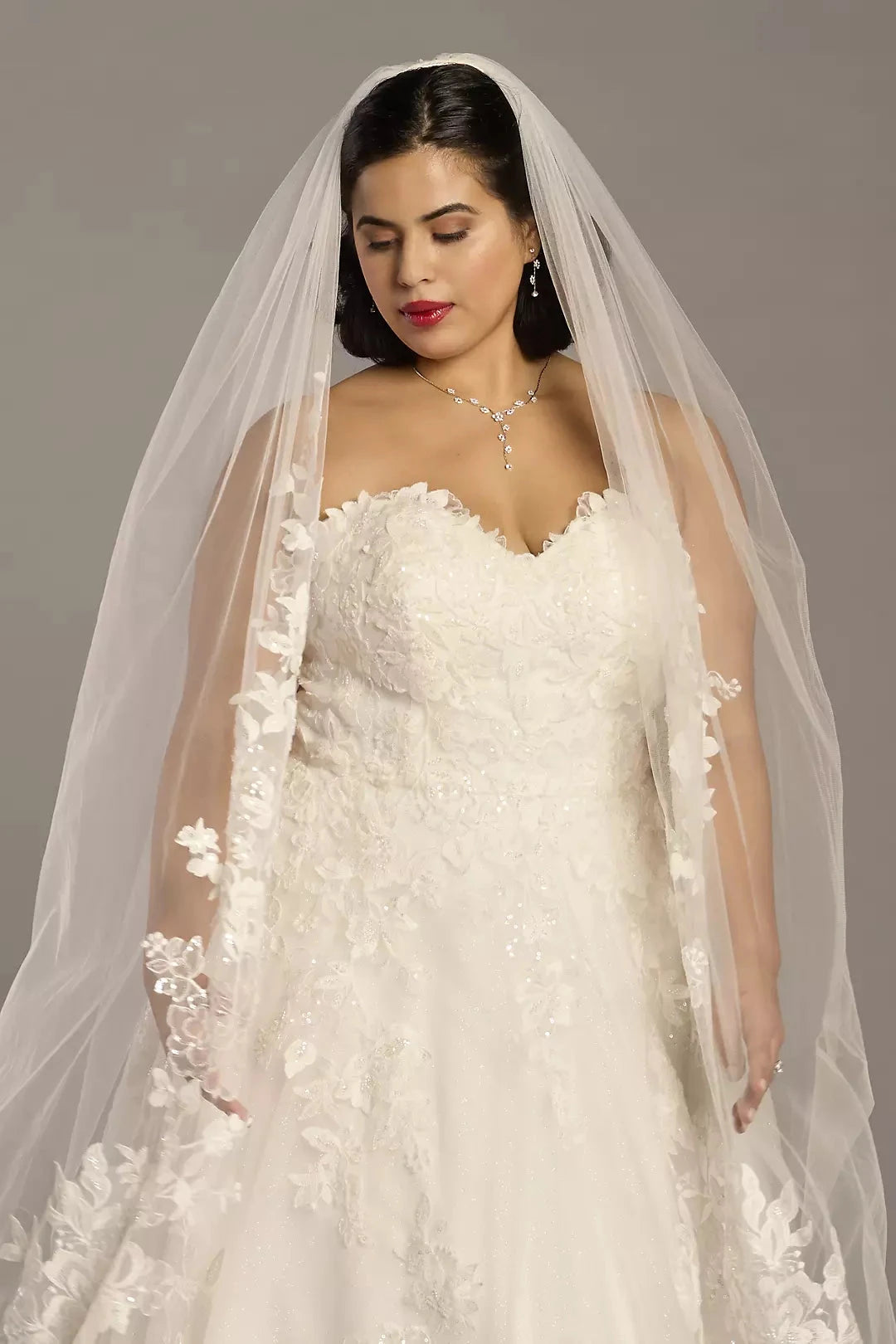Luxury Cathedral Length Plain Tulle Bridal Wedding Veil by YiHuiw