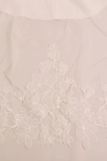 Luxury Floral Lace Appliqué Cathedral Length Bridal Veil by YiHuiw