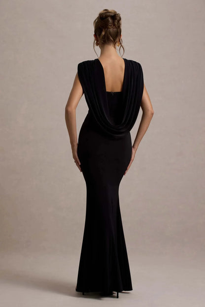 Majestic Mermaid Crew Neck Draped Accent Sleeveless Open Back Floor Length Prom Dress by YiHuiw
