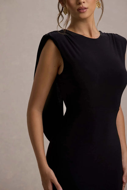Majestic Mermaid Crew Neck Draped Accent Sleeveless Open Back Floor Length Prom Dress by YiHuiw