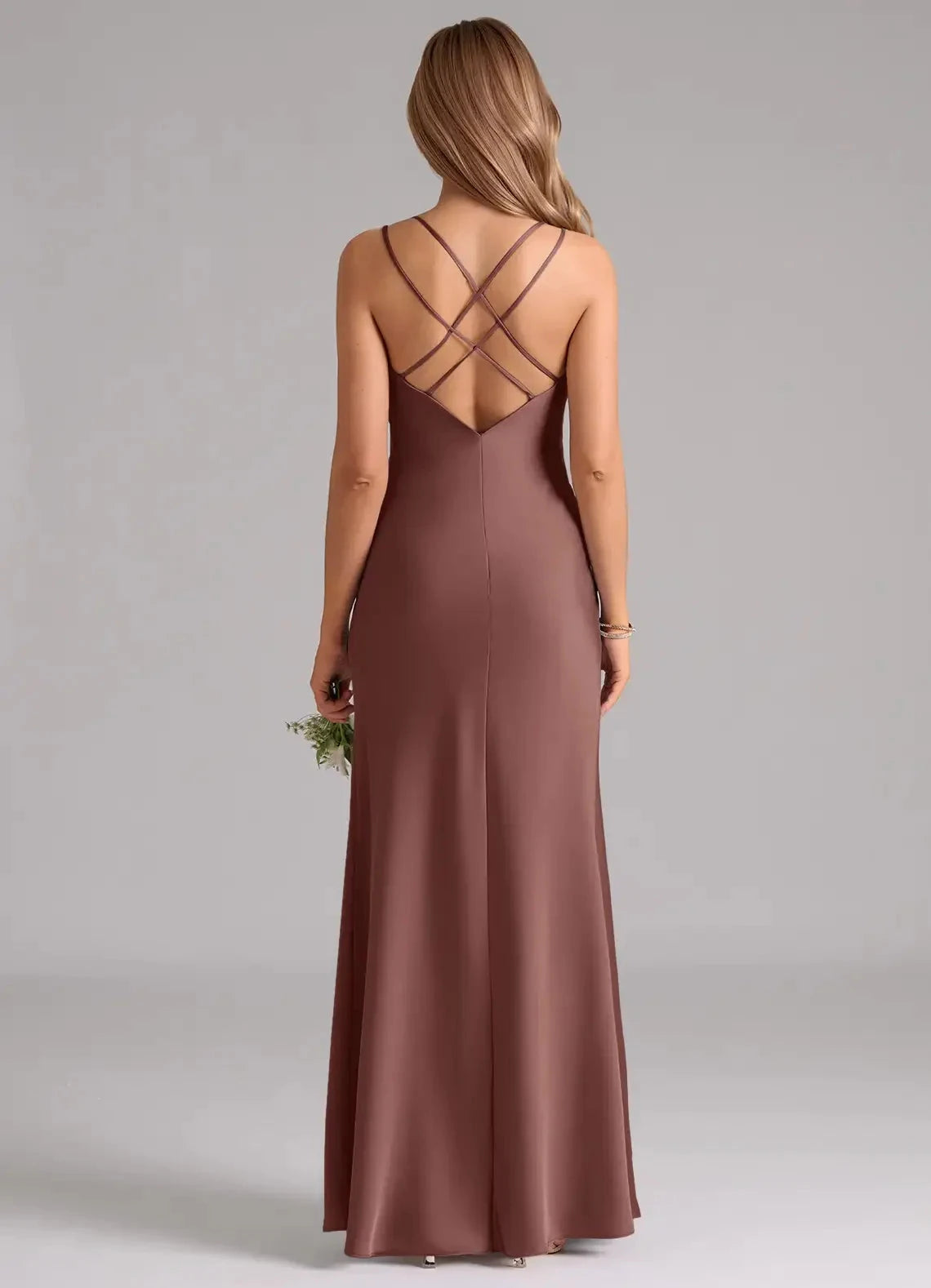 Satin Crisscross Back Evening Gown A-Line Pleated Stretch Satin Dress Bridesmaid Dresses by YiHuiw