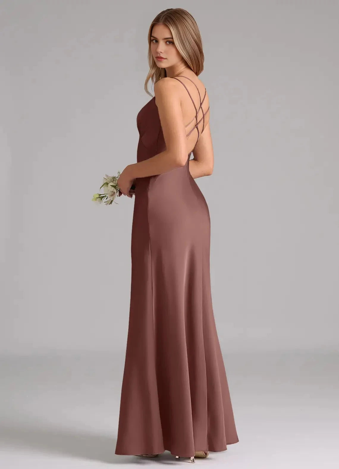 Satin Crisscross Back Evening Gown A-Line Pleated Stretch Satin Dress Bridesmaid Dresses by YiHuiw