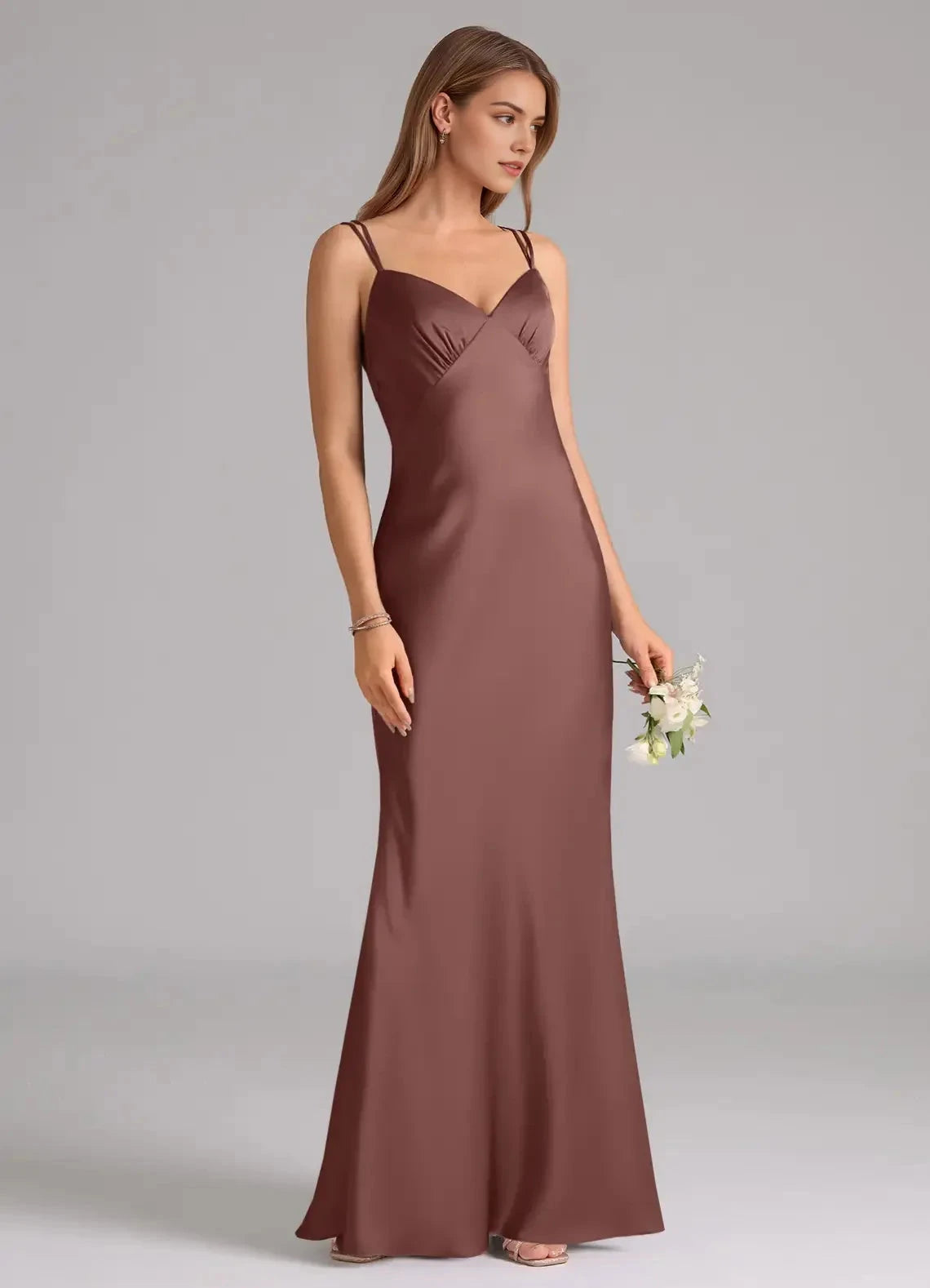 Satin Crisscross Back Evening Gown A-Line Pleated Stretch Satin Dress Bridesmaid Dresses by YiHuiw