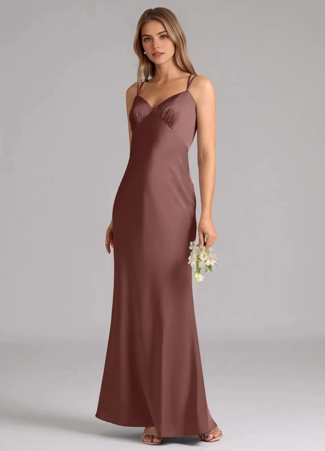 Satin Crisscross Back Evening Gown A-Line Pleated Stretch Satin Dress Bridesmaid Dresses by YiHuiw