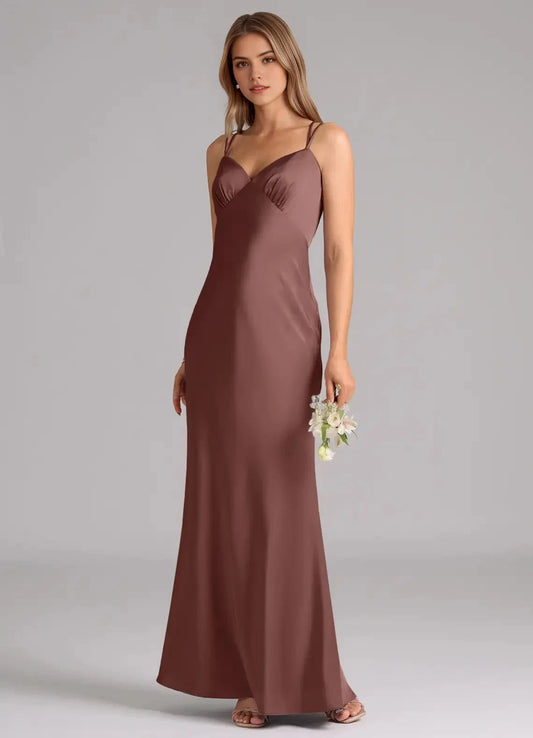 Satin Crisscross Back Evening Gown A-Line Pleated Stretch Satin Dress Bridesmaid Dresses by YiHuiw