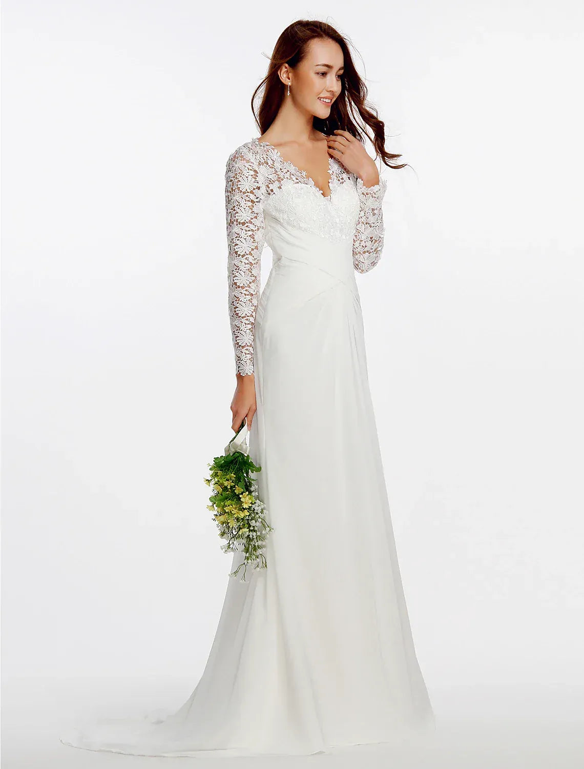 Mermaid Chiffon Long Sleeve Lace-Up Back Train Wedding Dress - Yihuiw by Yihuiw