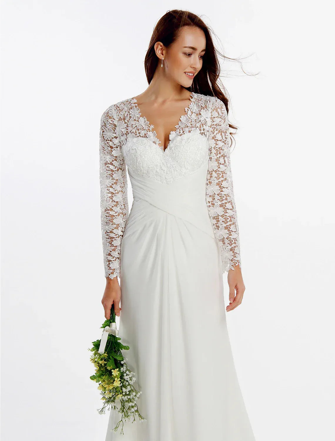 Mermaid Chiffon Long Sleeve Lace-Up Back Train Wedding Dress - Yihuiw by Yihuiw