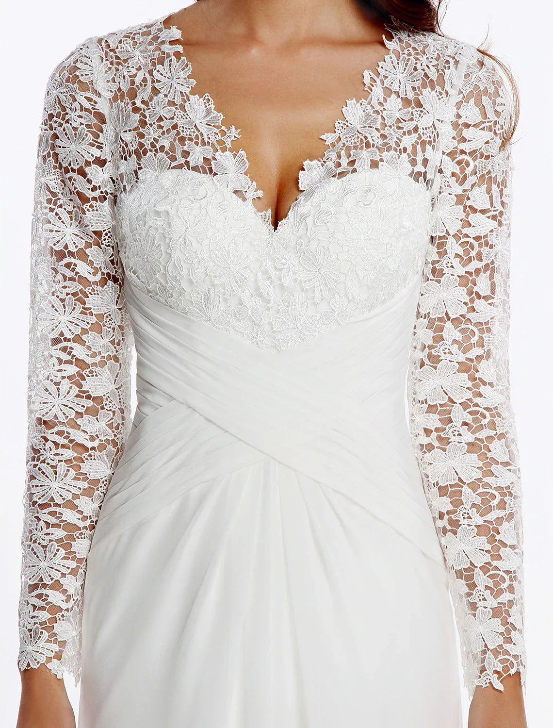 Mermaid Chiffon Long Sleeve Lace-Up Back Train Wedding Dress - Yihuiw by Yihuiw