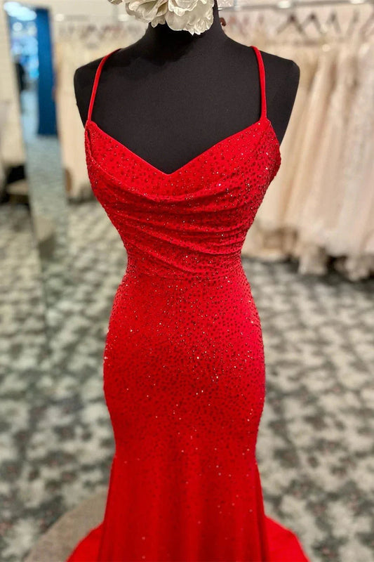 Mermaid Long Red Prom Dress with Rhinestones Royal Blue Bodycon Dresses simple gentle atmospheric and unique desi Bring summer colors to enhance whiteness by YiHuiw