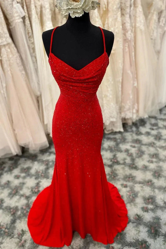 Mermaid Long Red Prom Dress with Rhinestones Royal Blue Bodycon Dresses simple gentle atmospheric and unique desi Bring summer colors to enhance whiteness by YiHuiw