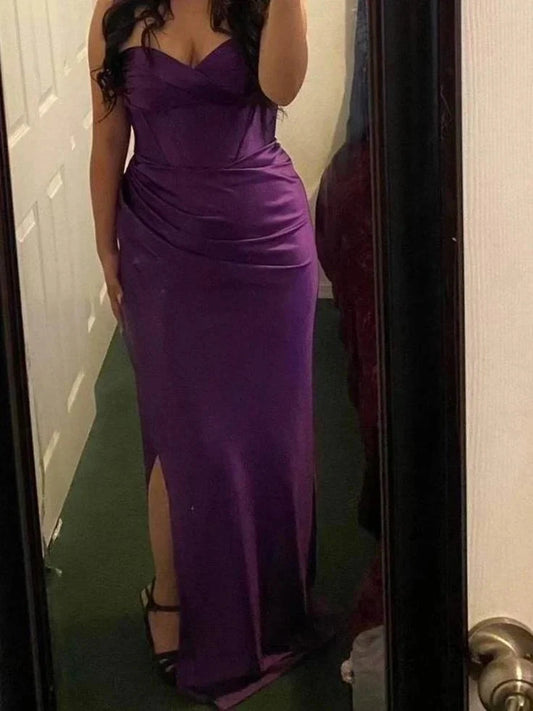 Mermaid Purple Strapless Satin Prom Dress Wedding Guest Dresses simple gentle atmospheric and unique desi Bring summer colors to enhance whiteness by YiHuiw
