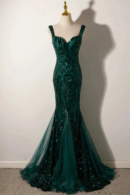 Mermaid Sequins Long Prom Dress Backless Evening Party Dress simple gentle atmospheric and unique desi Brin by YiHuiw