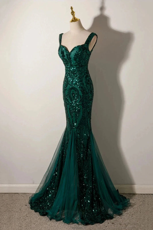 Mermaid Sequins Long Prom Dress Backless Evening Party Dress simple gentle atmospheric and unique desi Brin by YiHuiw