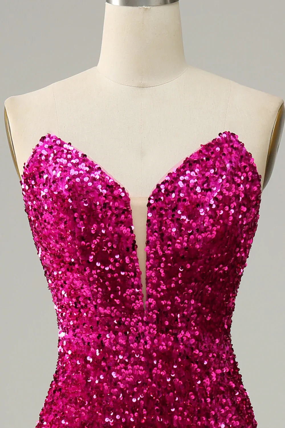 Hot Pink Sequin Mermaid Prom Dress with Sweetheart Neckline and High Slit – Glamorous Formal Evening Gown