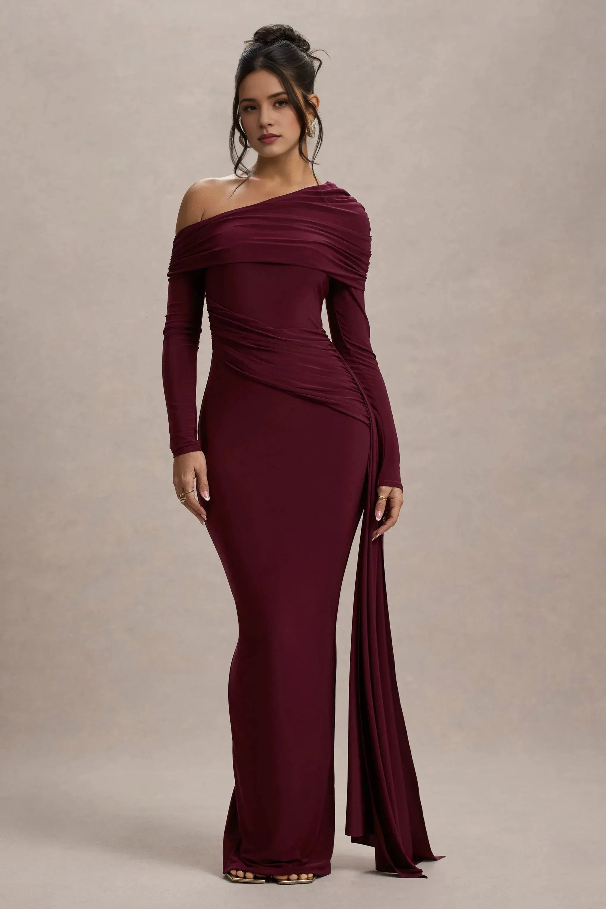 Mesmerizing Mermaid One Shoulder Long Sleeve Draped Back Floor Length Prom Dress by YiHuiw
