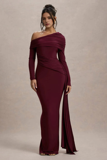 Mesmerizing Mermaid One Shoulder Long Sleeve Draped Back Floor Length Prom Dress by YiHuiw