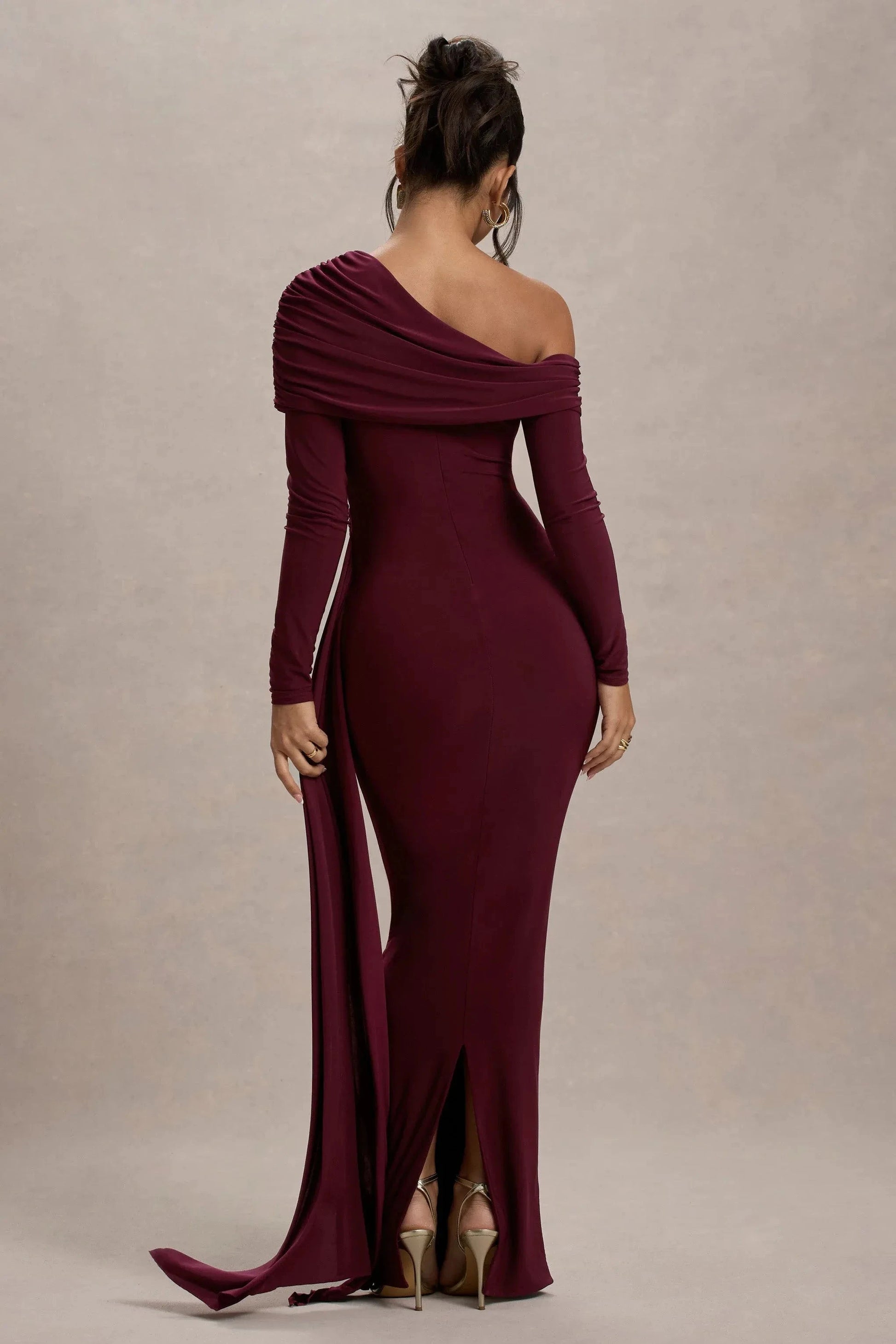 Mesmerizing Mermaid One Shoulder Long Sleeve Draped Back Floor Length Prom Dress by YiHuiw