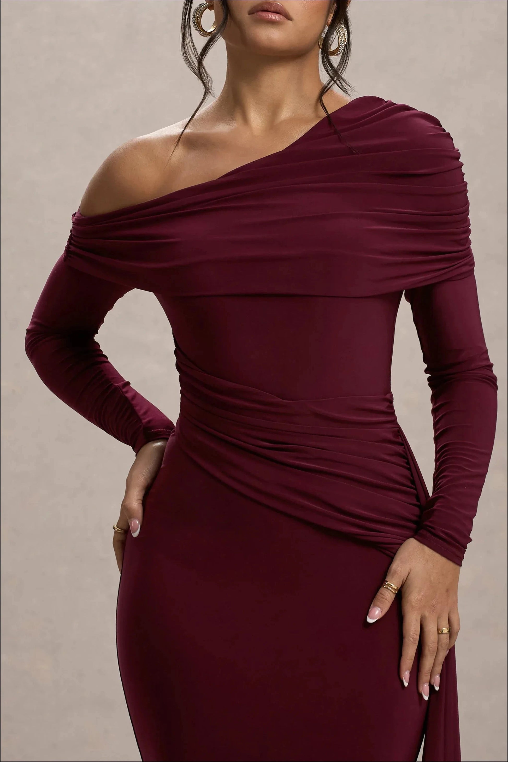 Mesmerizing Mermaid One Shoulder Long Sleeve Draped Back Floor Length Prom Dress by YiHuiw