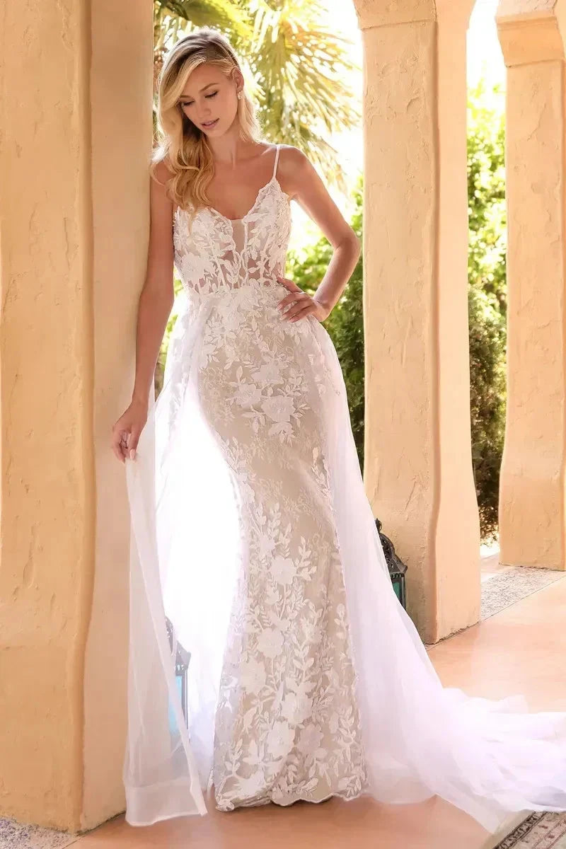 Mesmerizing Trumpet Plunging V Neck Sleeveless Open Back Floor Length Wedding Dress by YiHuiw