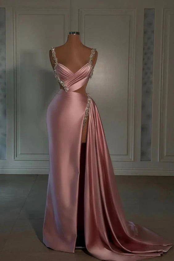 Miabel Chic Spaghetti Strap Sequins Pearl Pink Long Prom Dress simple gentle atmospheric and unique desi Bring summer colors to enhance whiteness by YiHuiw