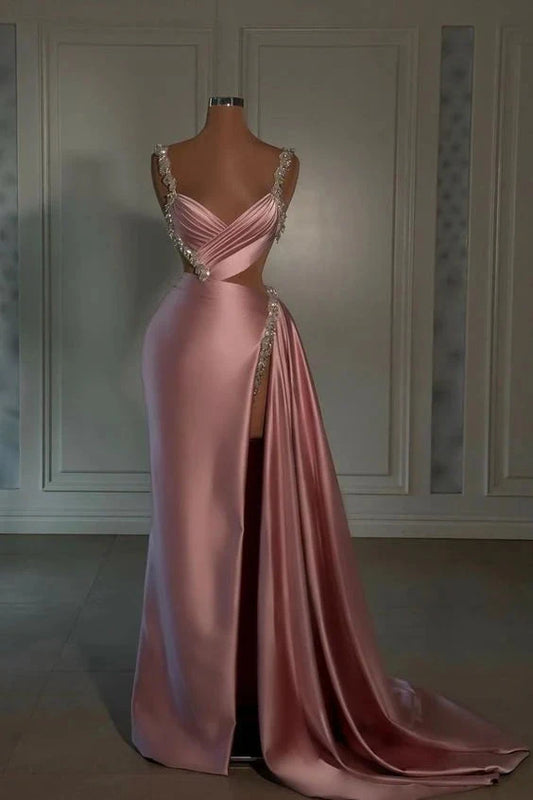 Miabel Chic Spaghetti Strap Sequins Pearl Pink Long Prom Dress simple gentle atmospheric and unique desi Bring summer colors to enhance whiteness by YiHuiw
