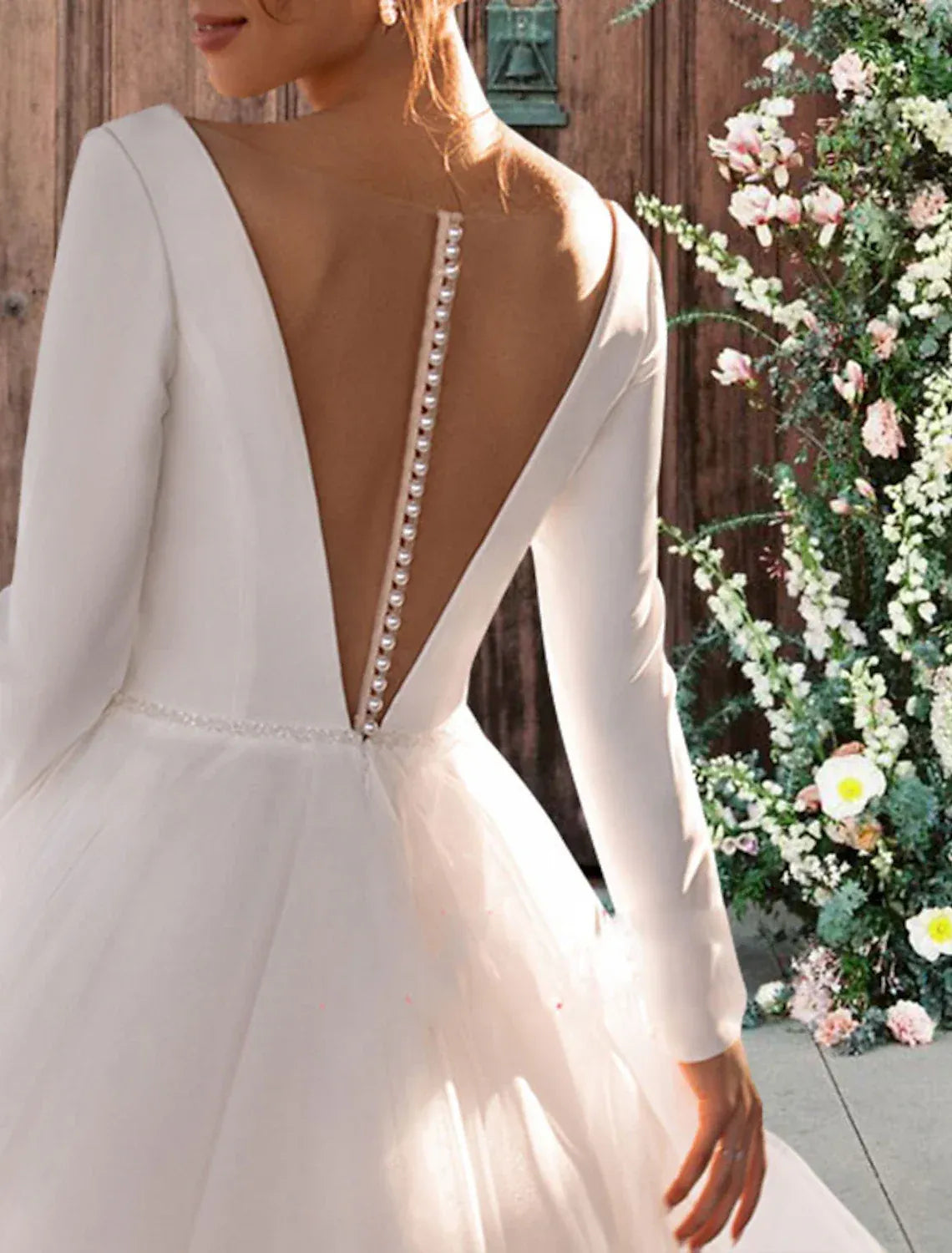 A-Line Tulle Long Sleeve Midi Wedding Dress - Yihuiw by Yihuiw
