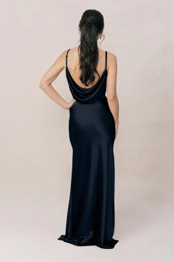 Blue Mermaid Spaghetti Strap Satin Open Back Wedding Dress - Yihuiw by Yihuiw