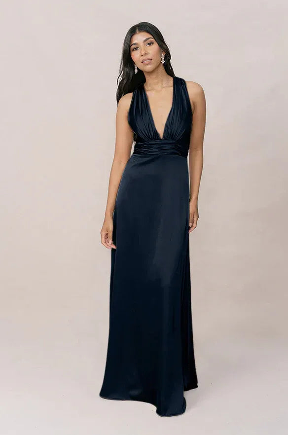 Blue Halter Satin Wedding Dress - Yihuiw by Yihuiw